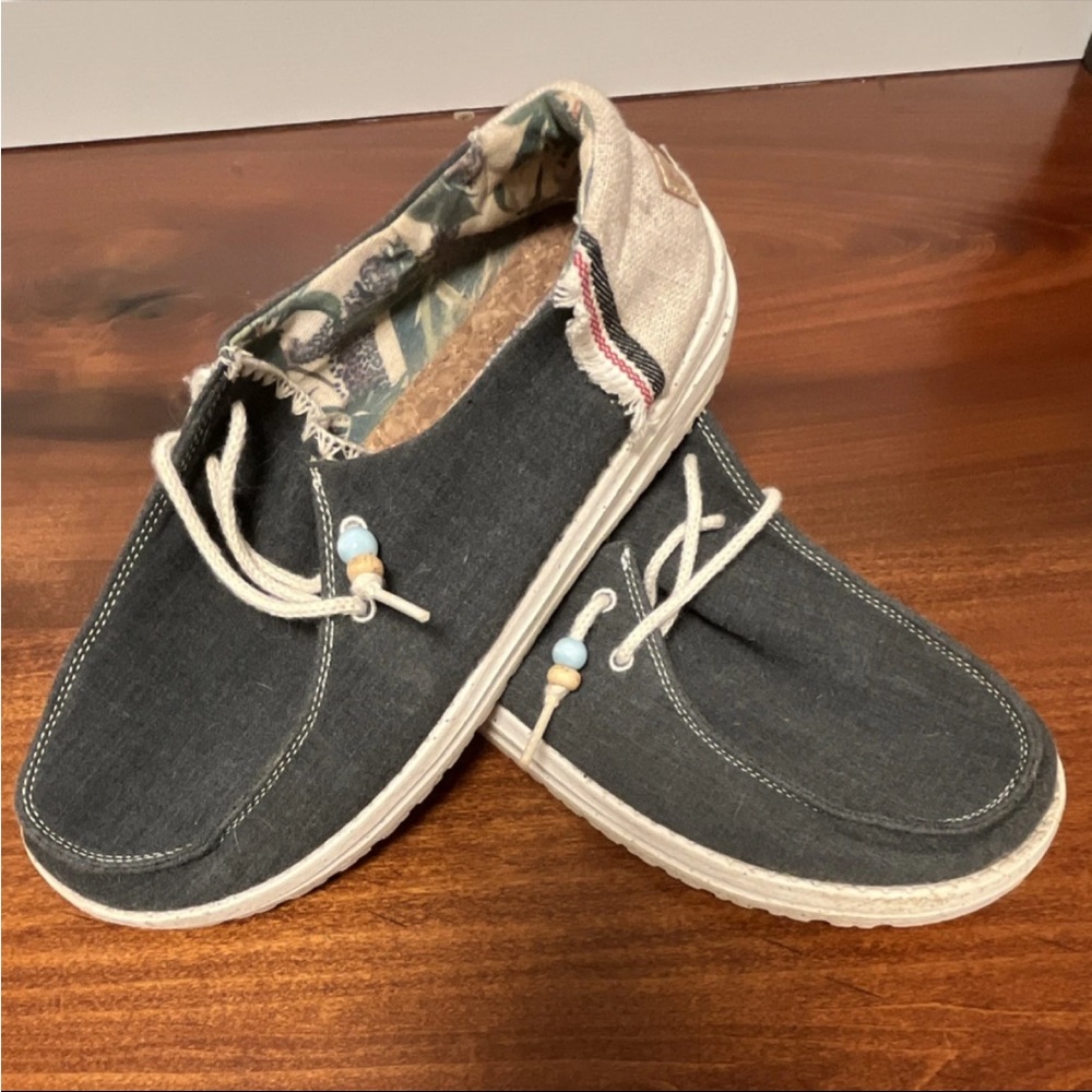 Hey Dude Casual Men's Charcoal Canvas Slip-On Boat Shoes